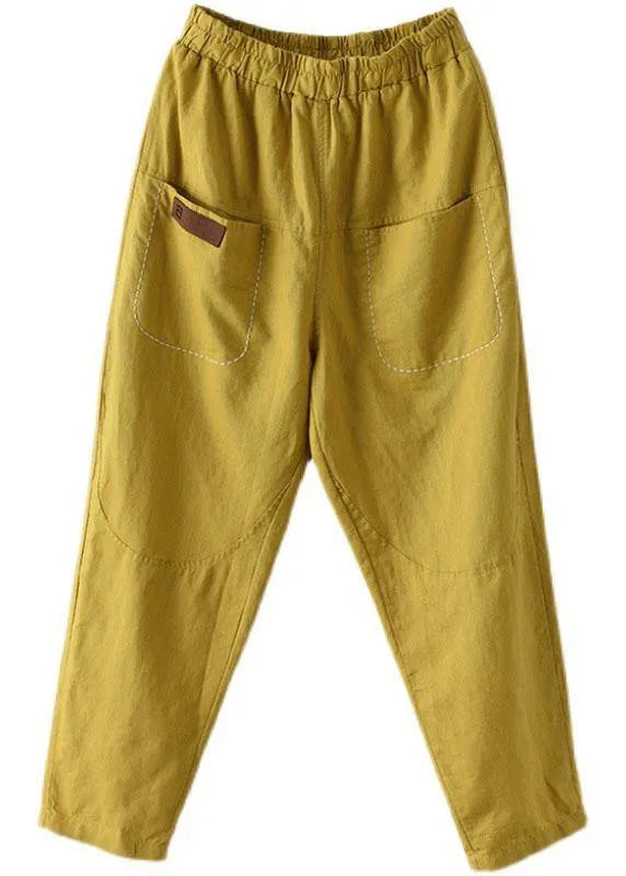 Loose Yellow Loose Summer Pockets Pants