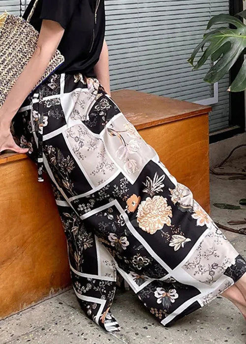 Black Print Side Open High Waist Skirt Summer