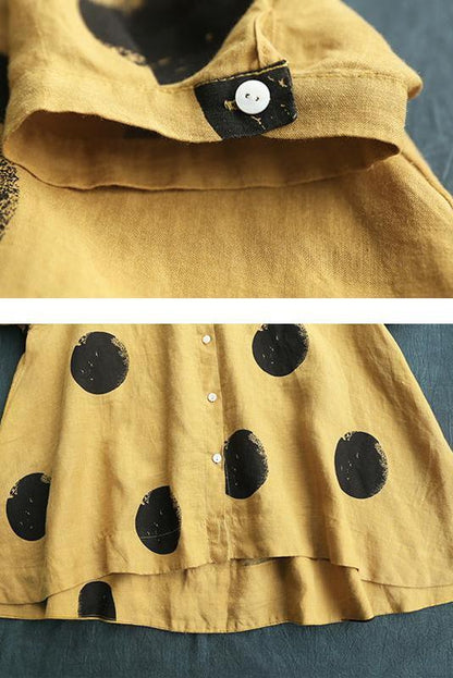 Limited Stock- Polka Dot Cotton Linen Stand Collar Shirt
