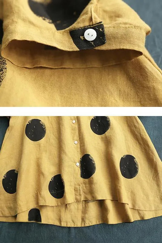 Limited Stock- Polka Dot Cotton Linen Stand Collar Shirt