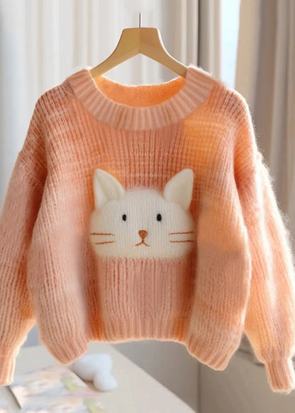 Orange O Neck Cozy Knit Sweaters Fall