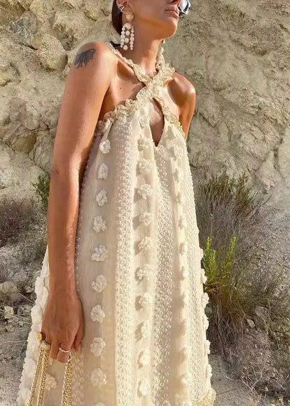 Beige Ruffled Patchwork Cotton Dresses Summer