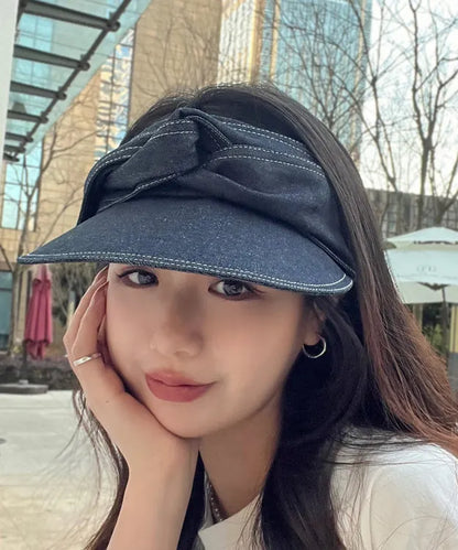Versatile Black Gray Bow Denim Empty Top Hat