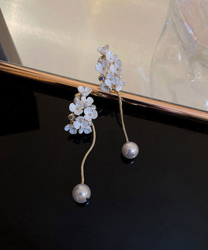 Classy White Overgild Zircon Pearl Tassle Drop Earrings