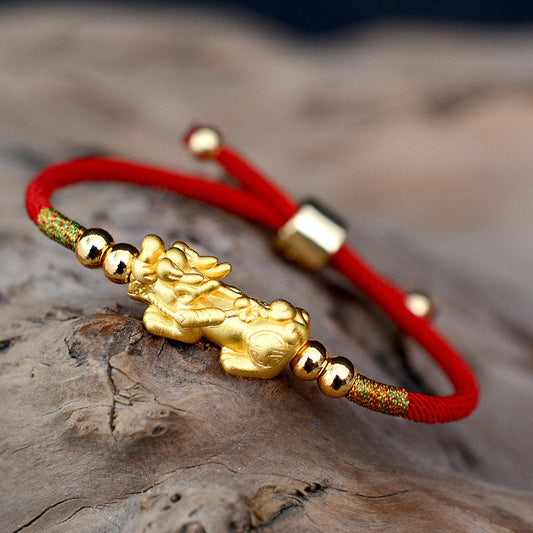 Buddha Stones 24k Gold-plated Pixiu Luck Red String Bracelet
