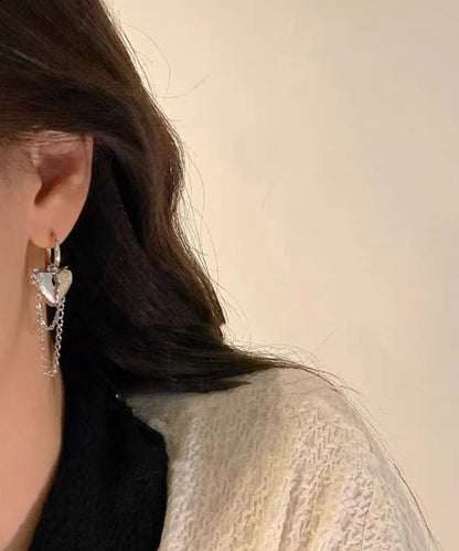 Fine Silk Alloy Inlaid Gem Stone Love Chain Tassel Drop Earrings