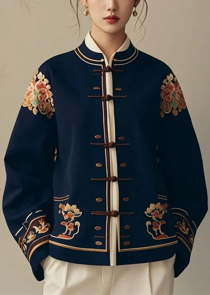 New Navy Button Print Original Design Cotton Coats Fall