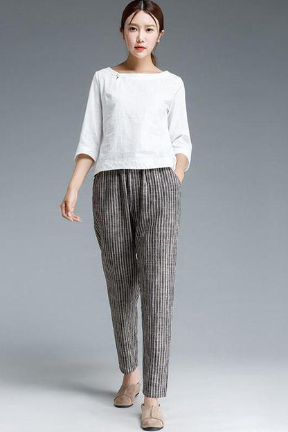 Lotstrends Stripe Cotton Linen Pants