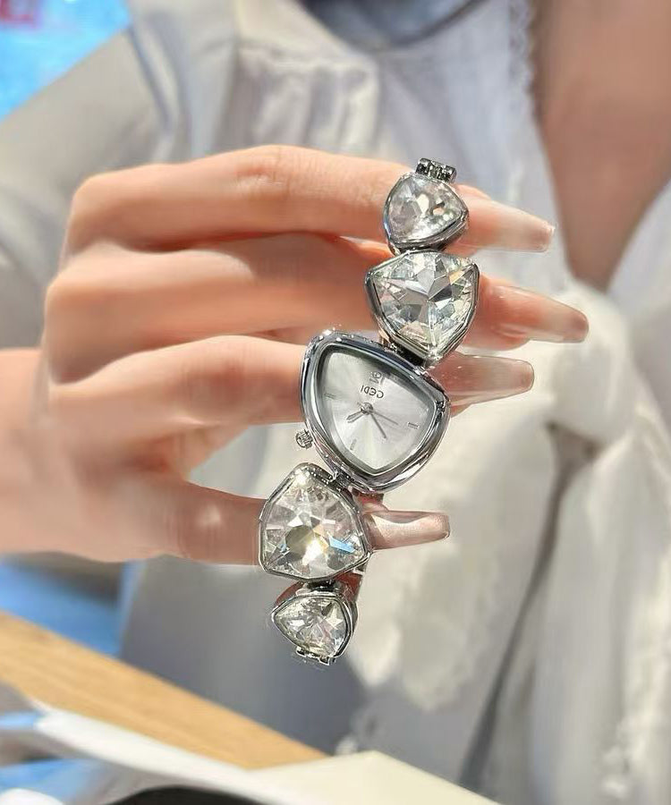 Red Stainless Steel Alloy Asymmetrical Gem Stone Watches