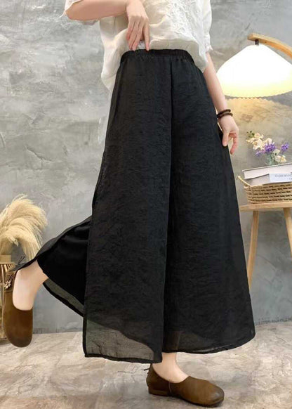 Black Linen Summer Wide Leg Pants High Waist