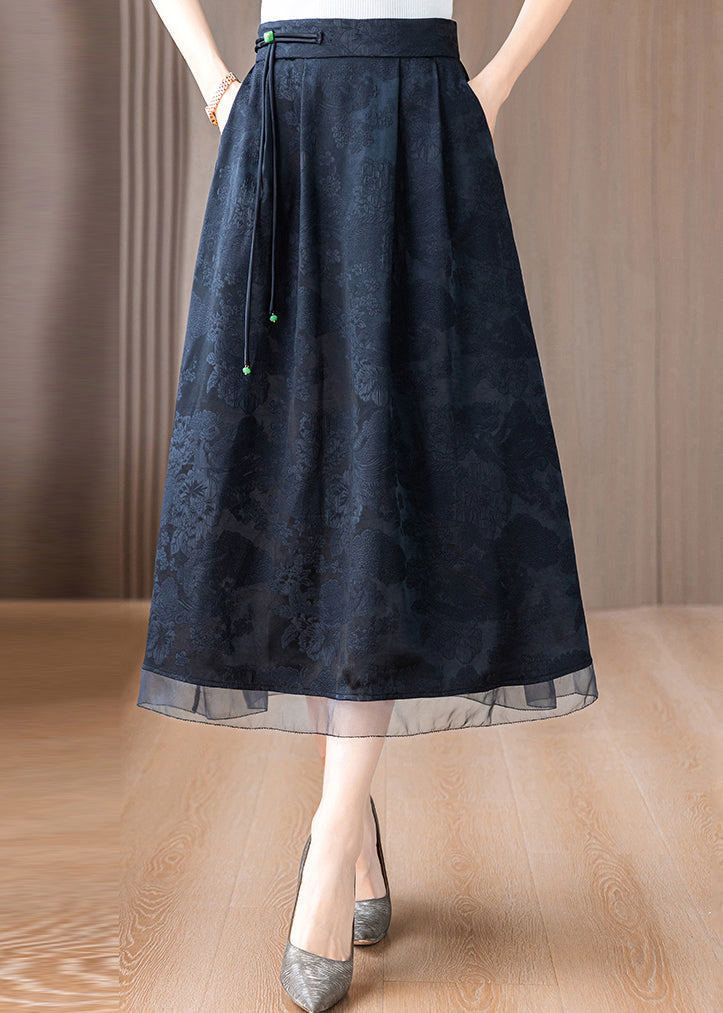 Black Tasseled Print Silk Skirts Summer