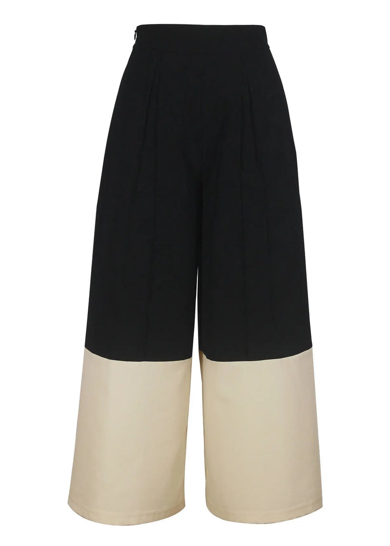Colorblock High Waist Pockets Crop Pants Summer