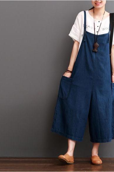 Cowboy Blue Causel Loose Overalls Big Pocket Trousers Outfits