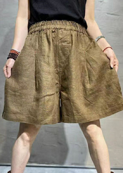 Coffee Pockets Patchwork Linen Hot Pants Summer
