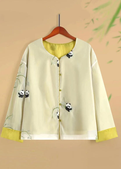 Yellow O-neck Animal Print Silk Coats Fall