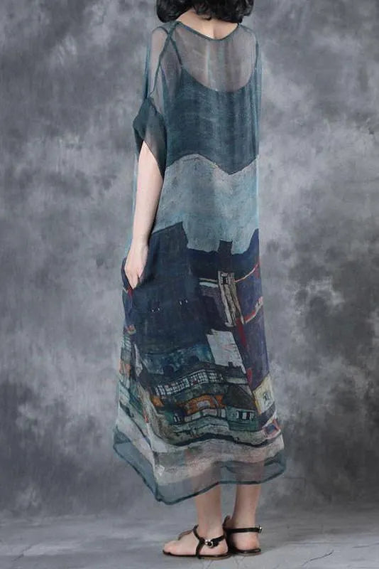 Limited Stock- Summer Short Sleeves Loose Prints Dress(two Pieces)