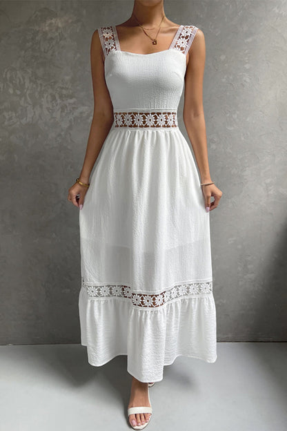 Jacquard Hollow Out Tiered Midi Dress