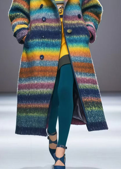 Rainbow Oversized Double Breast Woolen Coats Fall