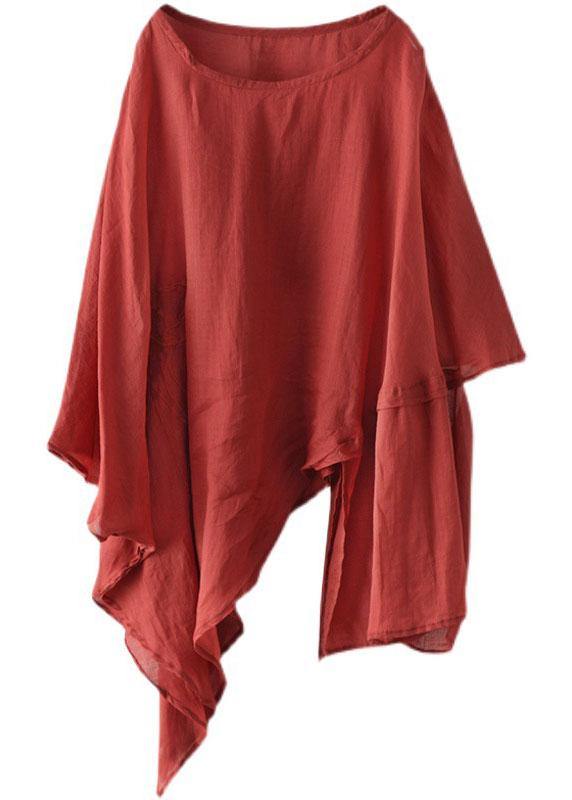 Art Black Phoenix Asymmetrical Design Embroidered Summer Ramie Shirt Tops