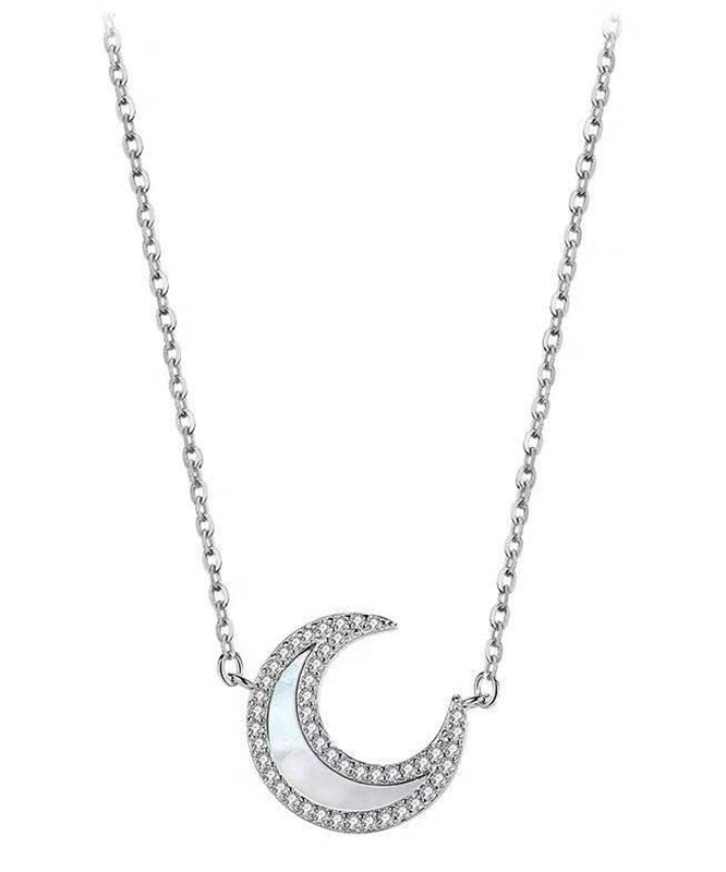 Silk Sterling Silver Inlaid Moon Pendant Necklace