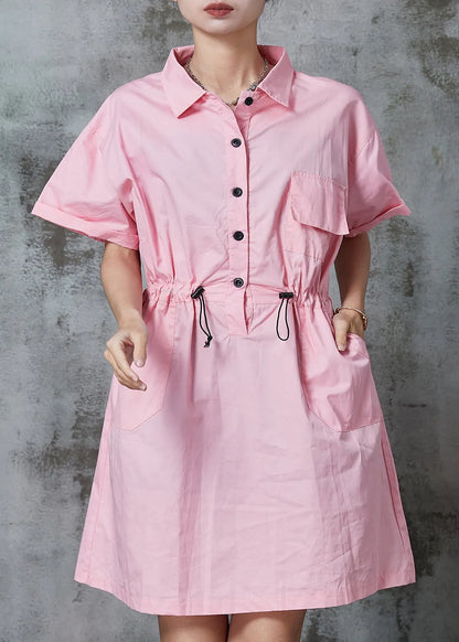 Pink Cinched Cotton Vacation Dress Summer