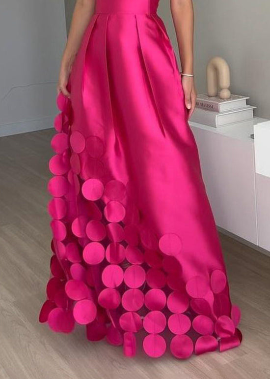 Rose Cold Shoulder Patchwork Strapless Silk Dress Sleeveless