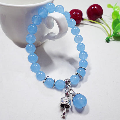 Buddha Stones Crystal Chalcedony Stone Energy Beaded Bell Charm Bracelet