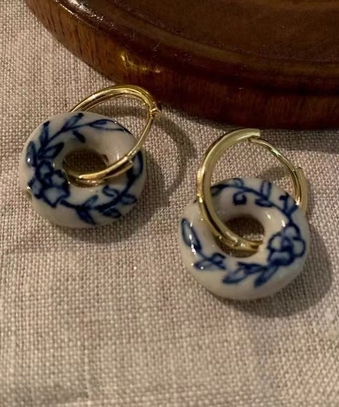 Gold Copper Overgild Ceramics Hoop Earrings