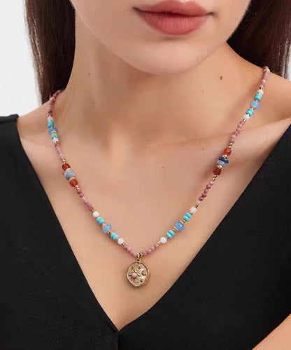 Red Stainless Steel Turquoise Rhodochrosite Pendant Necklace