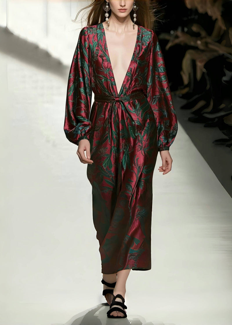 Mulberry V Neck Print Silk Vacation Dresses Spring