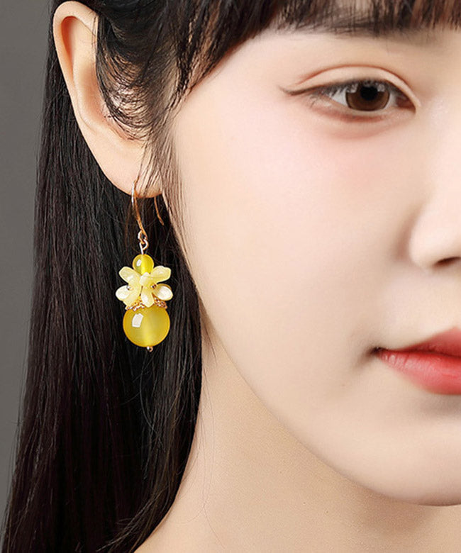 Boutique Yellow Agate Copper Jade Drop Earrings