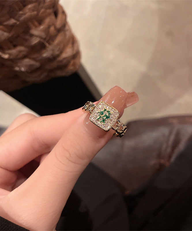 Stylish Alloy Zircon Mahjong Rings Two-piece Set
