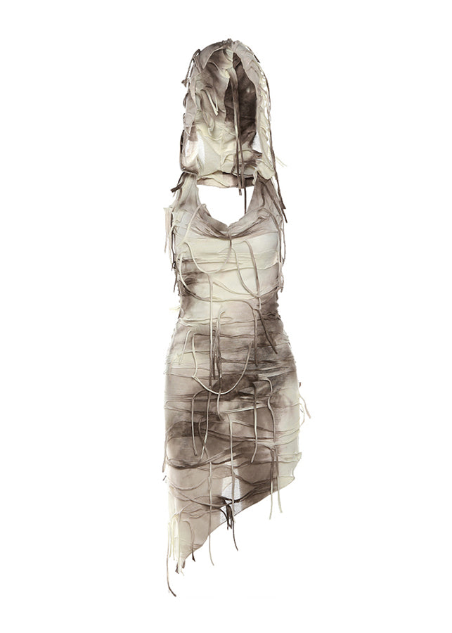 Style Khaki Asymmetrical Tie Dye Hooded Dresses Sleeveless