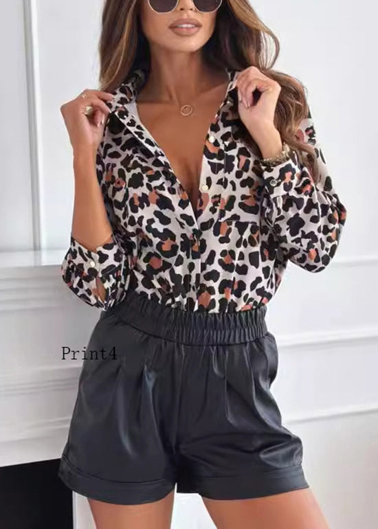 Simple Style Peter Pan Collar Print Cotton Blouses Fall