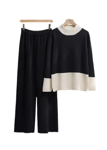 Boutique Dark Khaki O Neck Knit Two Piece Set Outfits Winter