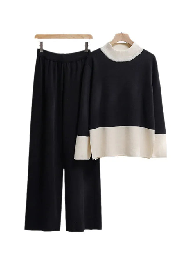 Boutique Dark Khaki O Neck Knit Two Piece Set Outfits Winter