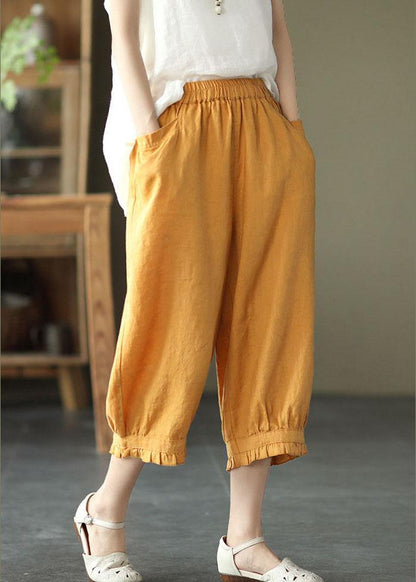 White Pockets Harem Summer Pants Linen