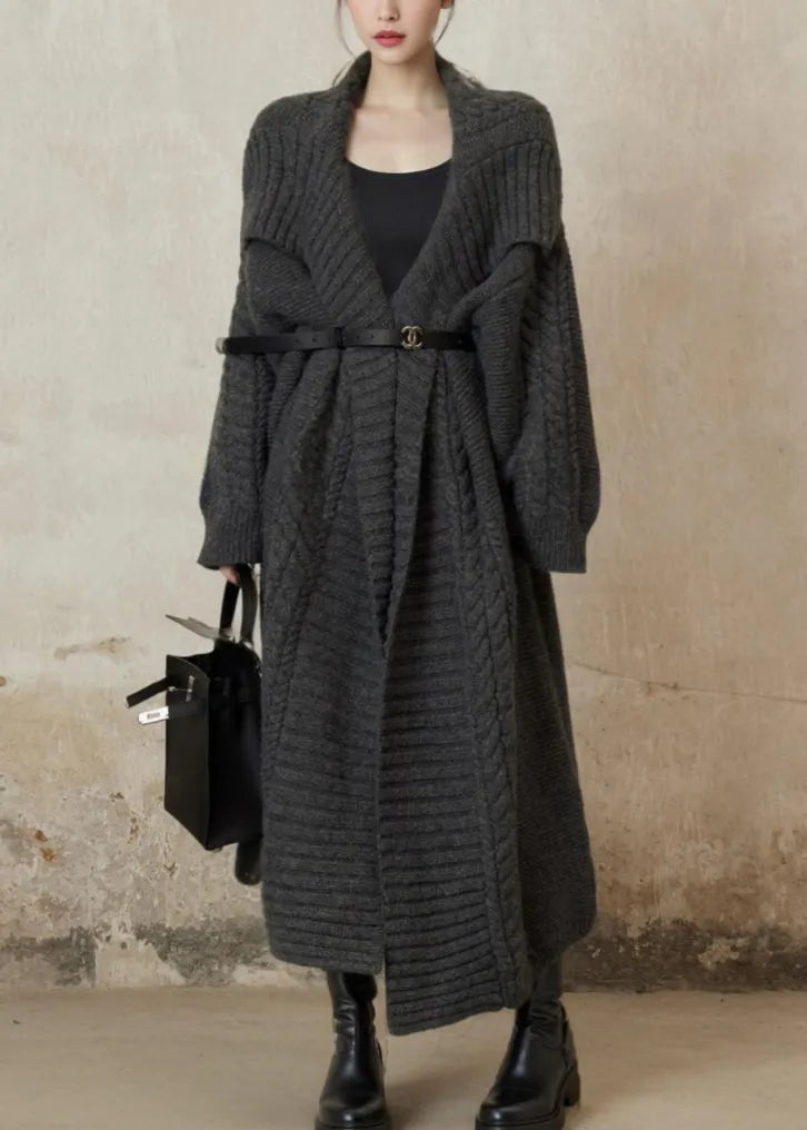 Beige Peter Pan Collar Cozy Cotton Knit Long Cardigan Long Sleeve
