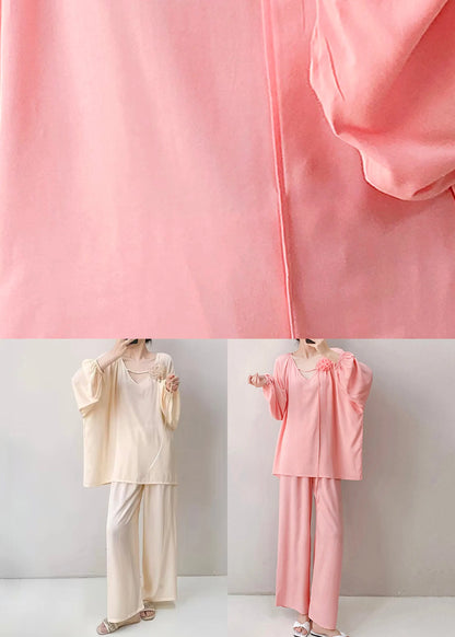 Apricot Oversized Cotton Fall Pajamas Two Pieces Set V Neck