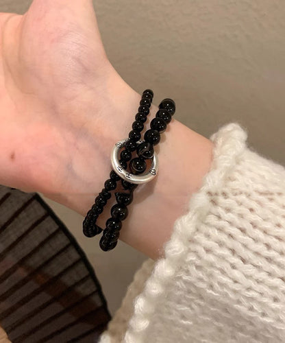 Black Copper Obsidian Beading Double-layer Charm Bracelet