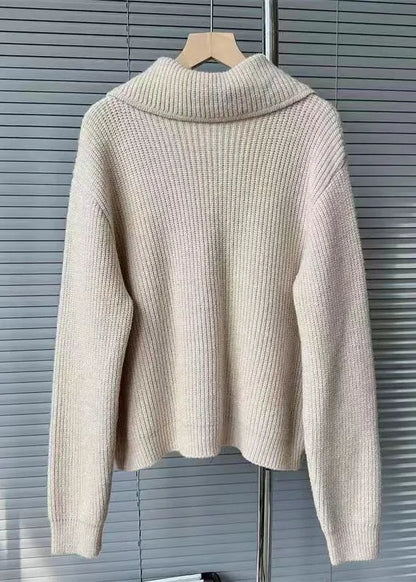 French Light Khaki Button Patchwork Knit Cardigans Fall