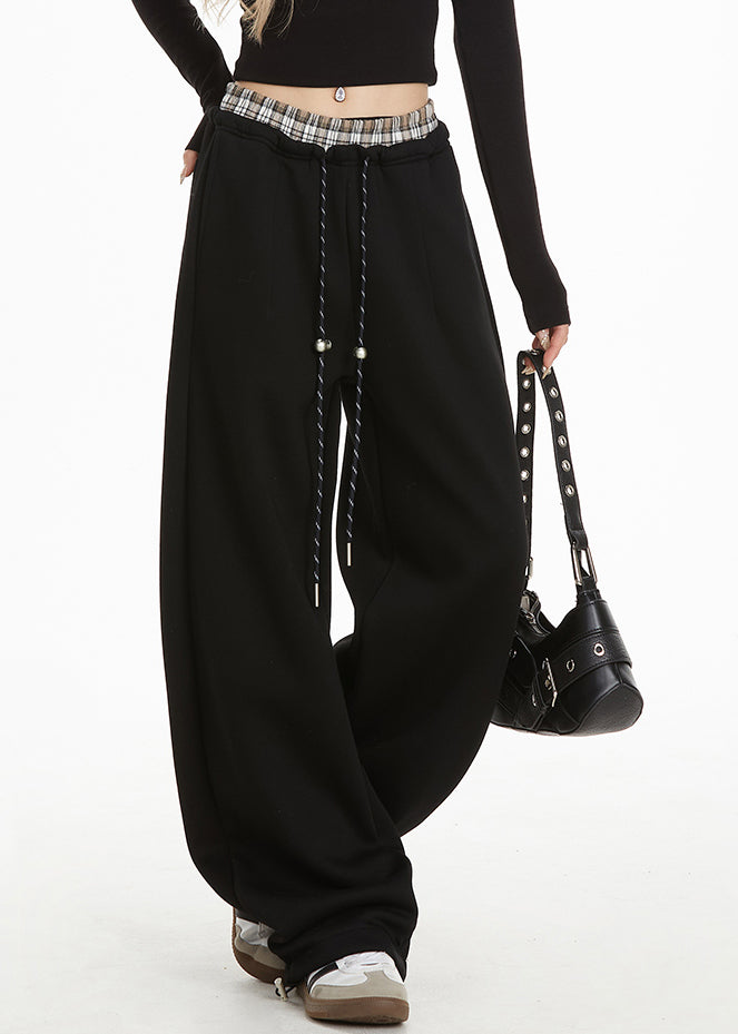 Black Elastic Waist Straight Pants Spring
