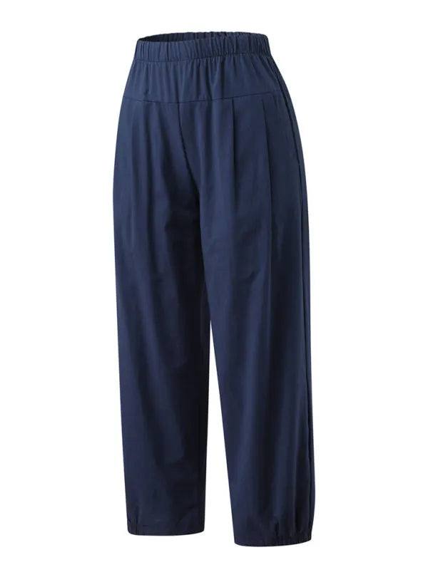 Loose Harem Pants High Waist Cotton Linen Cropped Pants Wide Leg Pants