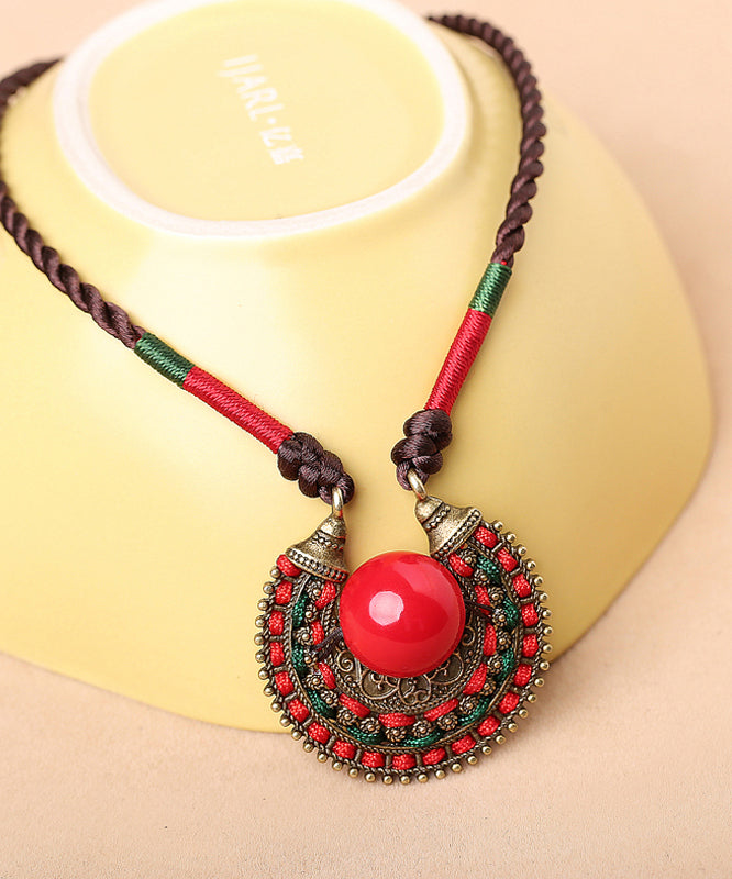 Alloy Gem Stone Hand Knitting Pendant Necklace