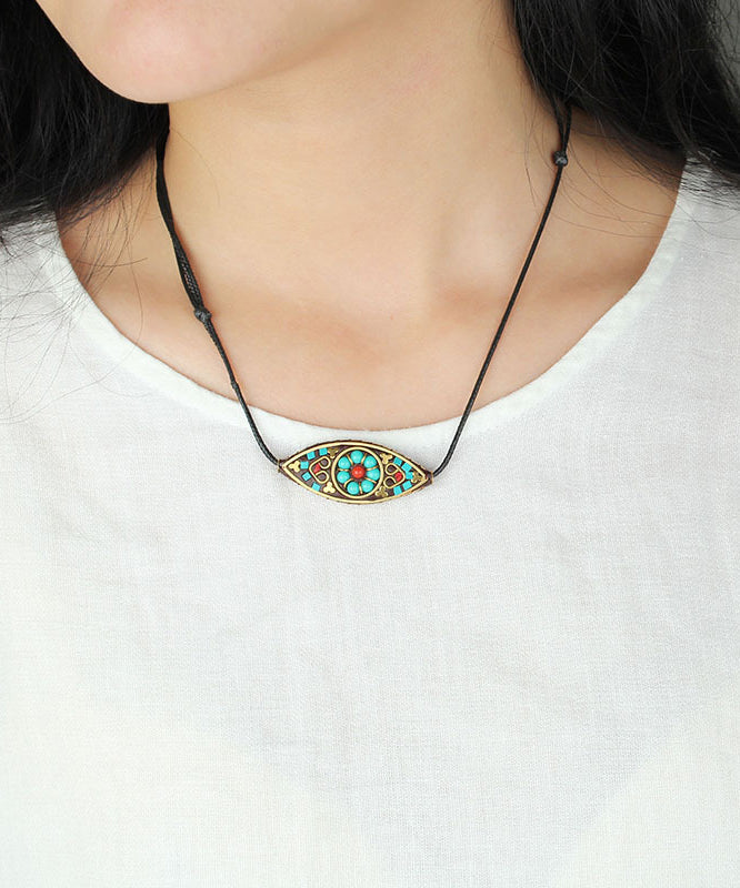 Green Hand Knitting Copper Turquoise Pendant Necklace