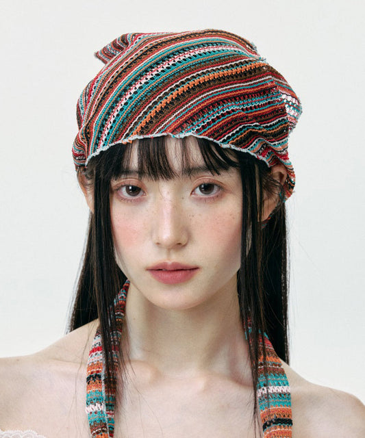 Thin Colored Striped Knitted Hollow Out Head Boonie Hat