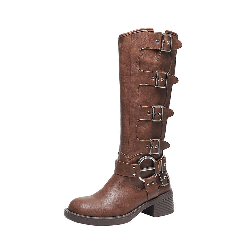 Buckle Chunky Martin Below the Knee British Style Plus Boots