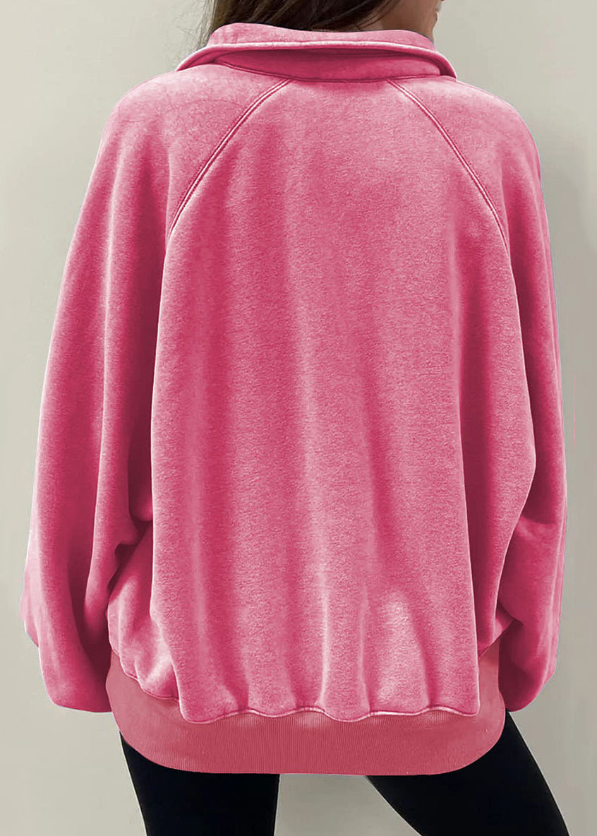Pink Peter Pan Collar Cotton Sweatshirt Lantern Sleeve