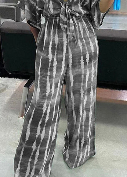 New Green V Neck Print Lace Up Cotton Jumpsuits Summer