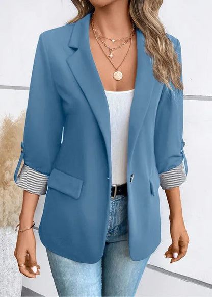Blue Peter Pan Collar Pockets Suit Coats Fall